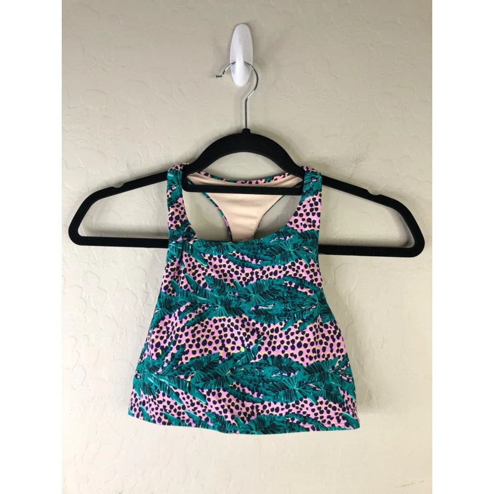 Cotton On Body Womens Medium Tropical Racerback Swim Top Green Purple 664184